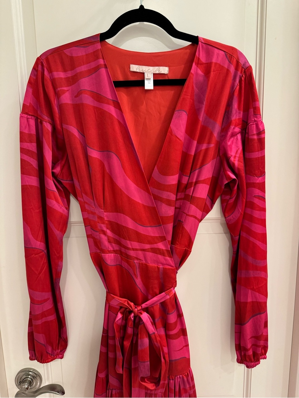 Hutch Pink and Red Wrap Maxi Dress with Side Slit - Picture 5 of 7